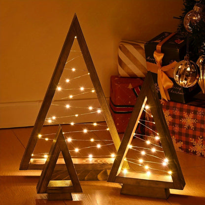 Albero di Natale da Tavolo in Legno con Luci LED Set Moderno