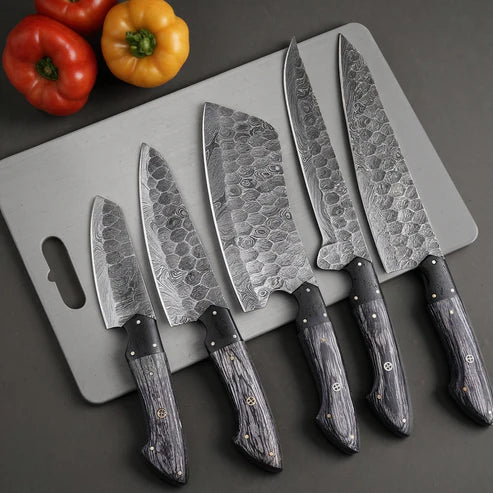 Set di 5 Coltelli da Chef in Acciaio di Damasco Forgiato a Mano
