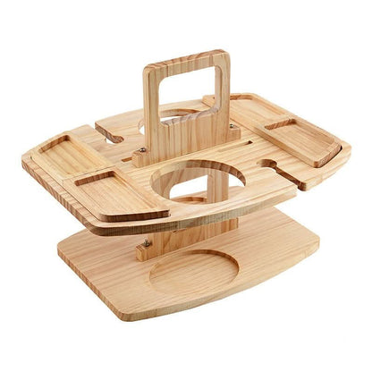 Tavolo da picnic portatile in legno pieghevole con porta bicchieri e scomparti per snack, per giardino, spiaggia e uso all'aperto