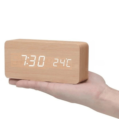TimberGlow sveglia LED - Digitale ed elegante, in stile legno naturale