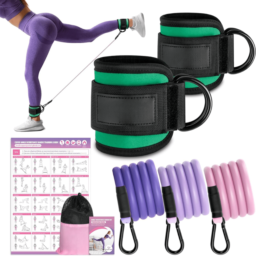 Bande di resistenza Flextone per glutei e fianchi, con cinghia per caviglie e poster di allenamento