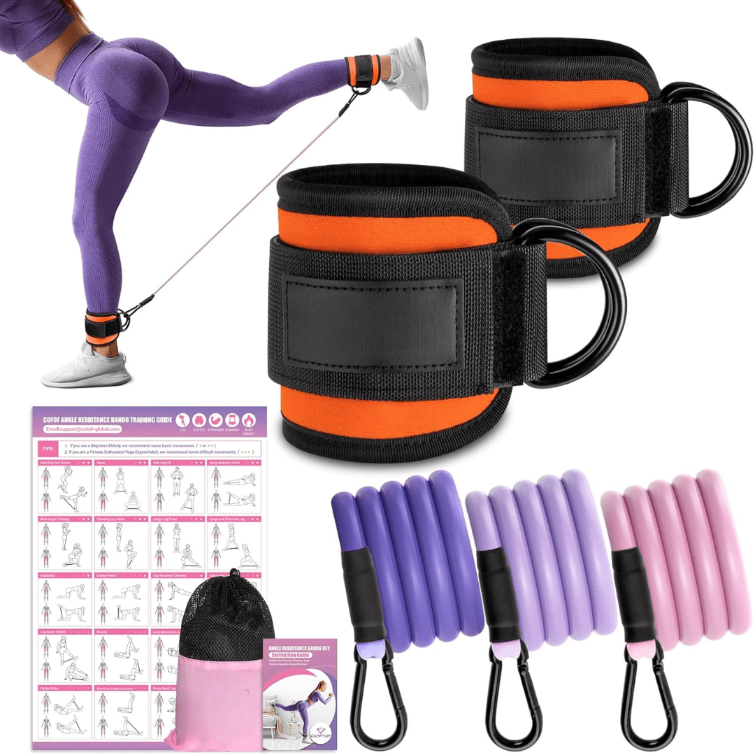 Bande di resistenza Flextone per glutei e fianchi, con cinghia per caviglie e poster di allenamento