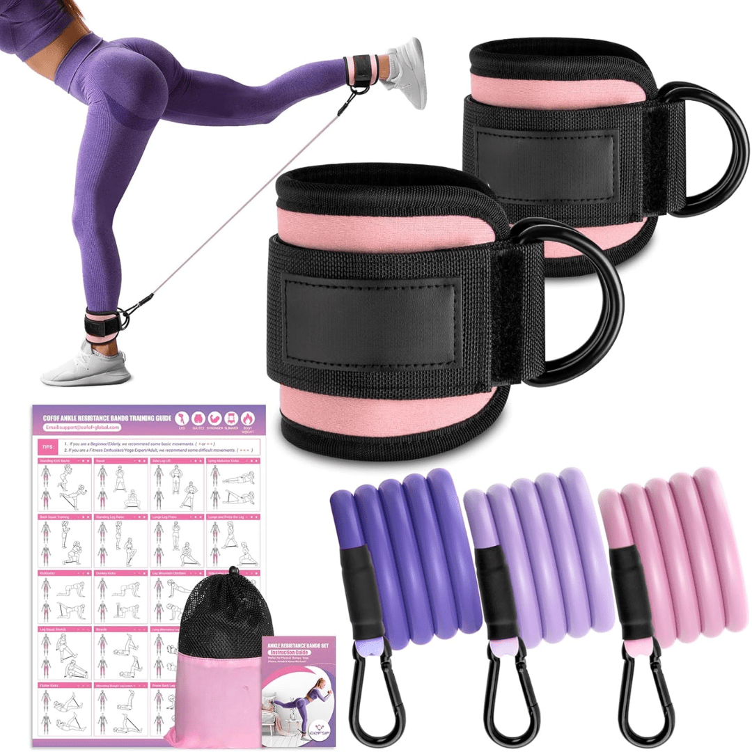 Bande di resistenza Flextone per glutei e fianchi, con cinghia per caviglie e poster di allenamento
