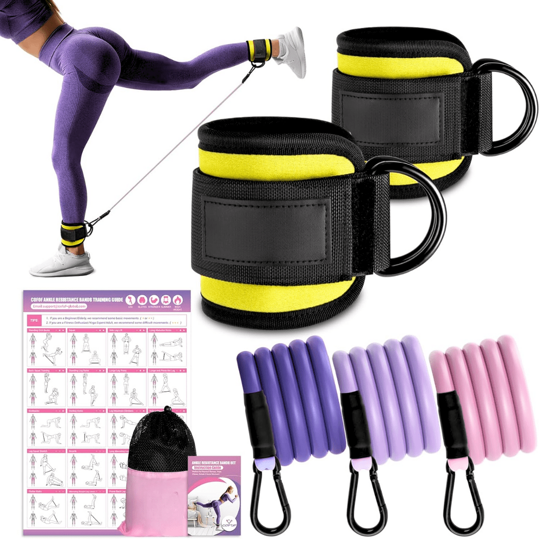 Bande di resistenza Flextone per glutei e fianchi, con cinghia per caviglie e poster di allenamento