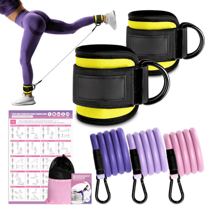 Bande di resistenza Flextone per glutei e fianchi, con cinghia per caviglie e poster di allenamento