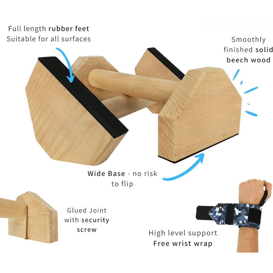 Barre di potenza per calistenia - barre per piegamenti in legno per un allenamento stabile