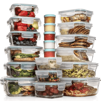 Glassafe Set di contenitori per alimenti da 35 pezzi - senza BPA, con chiusura ermetica per la preparazione dei pasti e l'organizzazione