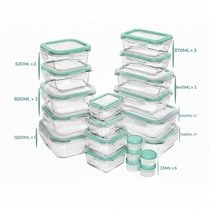 Glassafe Set di contenitori per alimenti da 35 pezzi - senza BPA, con chiusura ermetica per la preparazione dei pasti e l'organizzazione