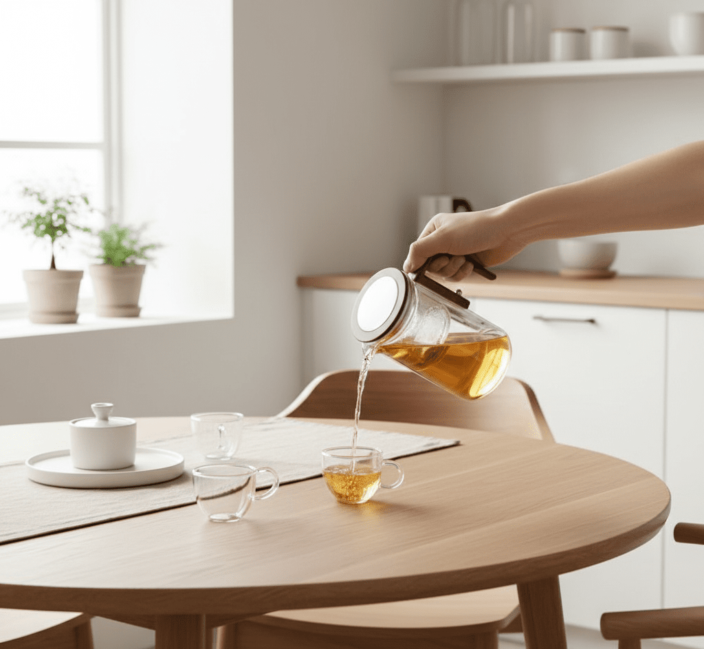 PIACERE DEL TÈ – Teiera elegante in plastica resistente al calore con filtro in acciaio inossidabile