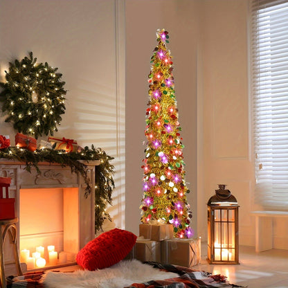 Albero di Natale a Matita con Decorazione LED Pieghevole – Albero Sottile Salvaspazio