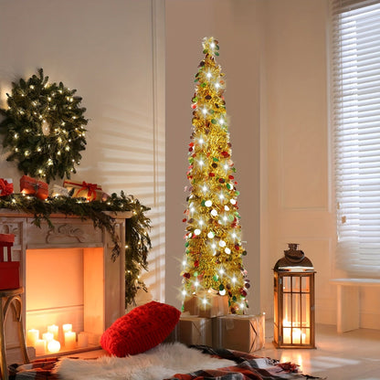 Albero di Natale a Matita con Decorazione LED Pieghevole – Albero Sottile Salvaspazio