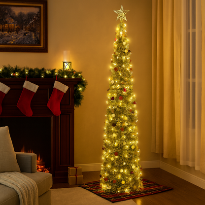 Albero di Natale a Matita con Decorazione LED Pieghevole – Albero Sottile Salvaspazio