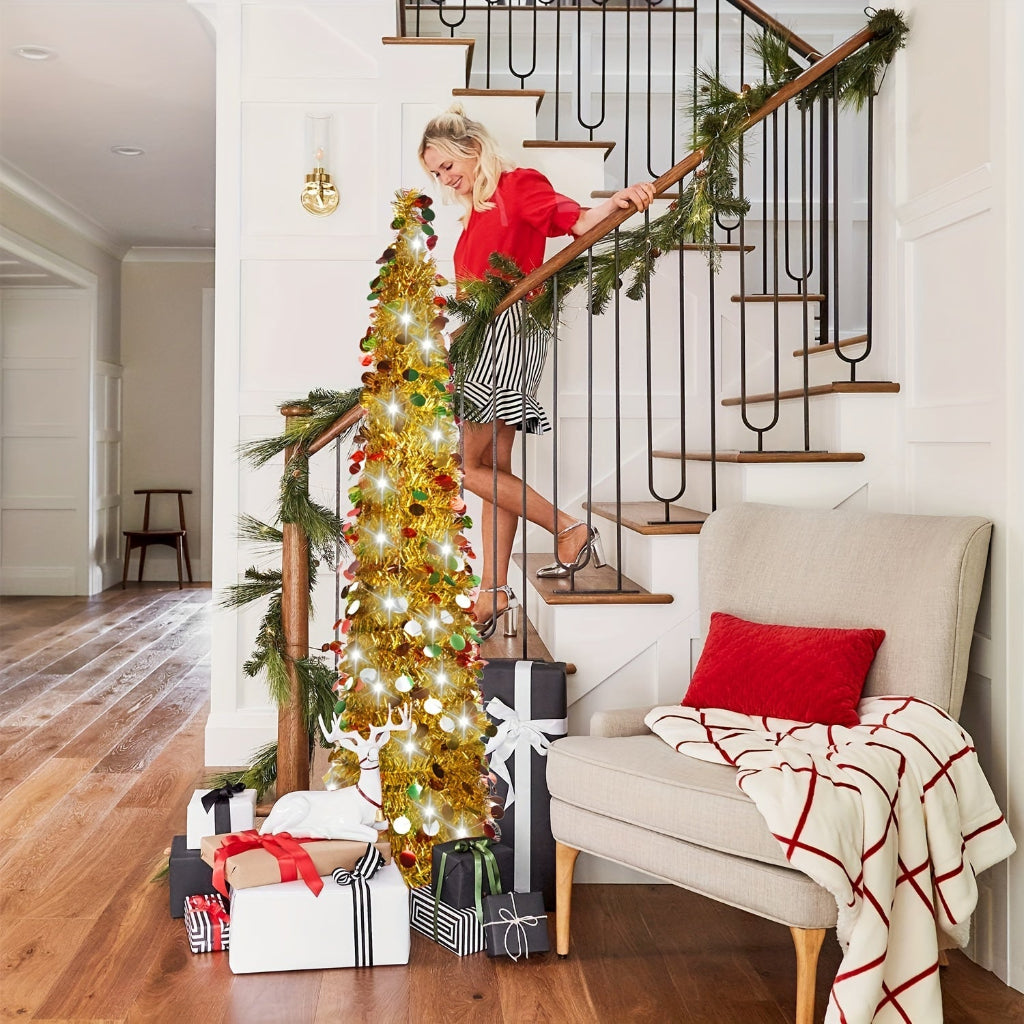 Albero di Natale a Matita con Decorazione LED Pieghevole – Albero Sottile Salvaspazio