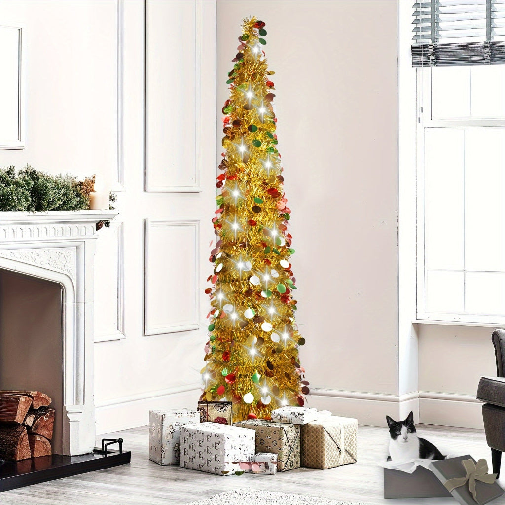 Albero di Natale a Matita con Decorazione LED Pieghevole – Albero Sottile Salvaspazio