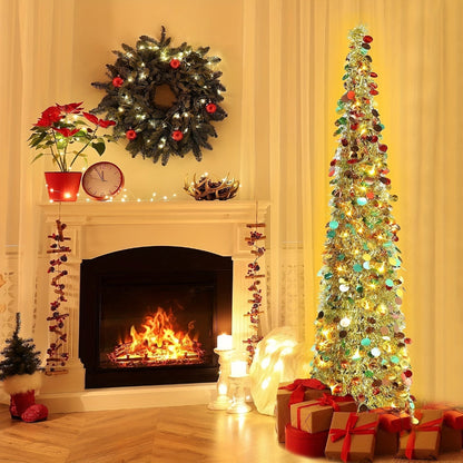 Albero di Natale a Matita con Decorazione LED Pieghevole – Albero Sottile Salvaspazio