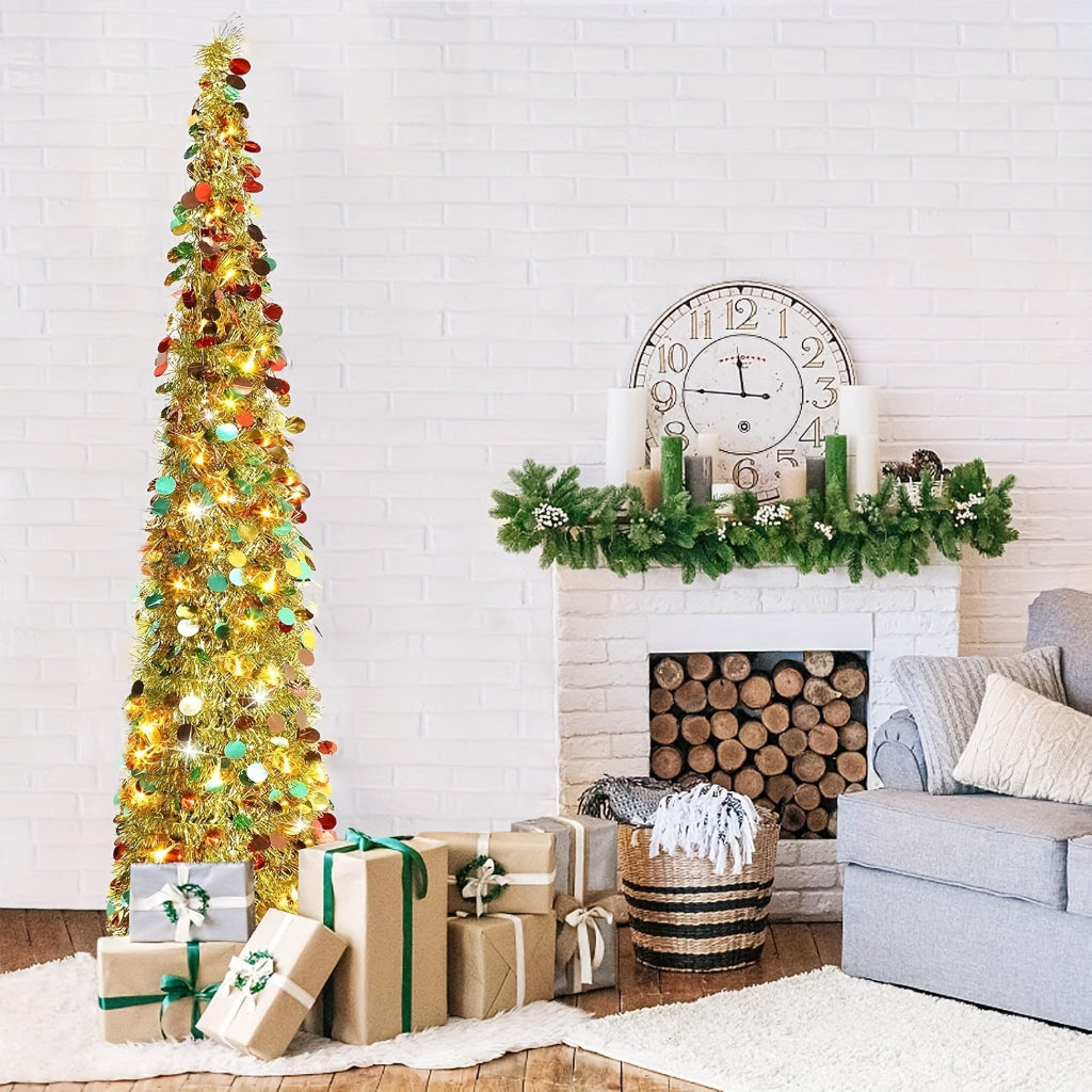 Albero di Natale a Matita con Decorazione LED Pieghevole – Albero Sottile Salvaspazio