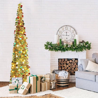 Albero di Natale a Matita con Decorazione LED Pieghevole – Albero Sottile Salvaspazio