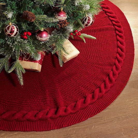 Copertura Albero di Natale Lavorata a Maglia in Poliestere – Decorazione Natalizia Rotonda