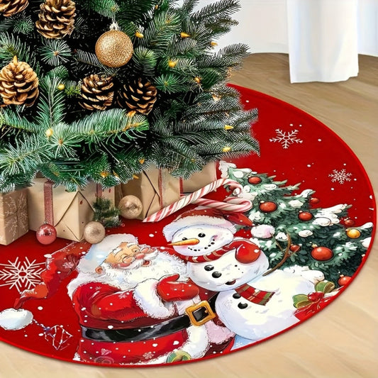 Copertura Albero di Natale Rotonda in Poliestere con Motivo di Babbo Natale – Decorazione Natalizia