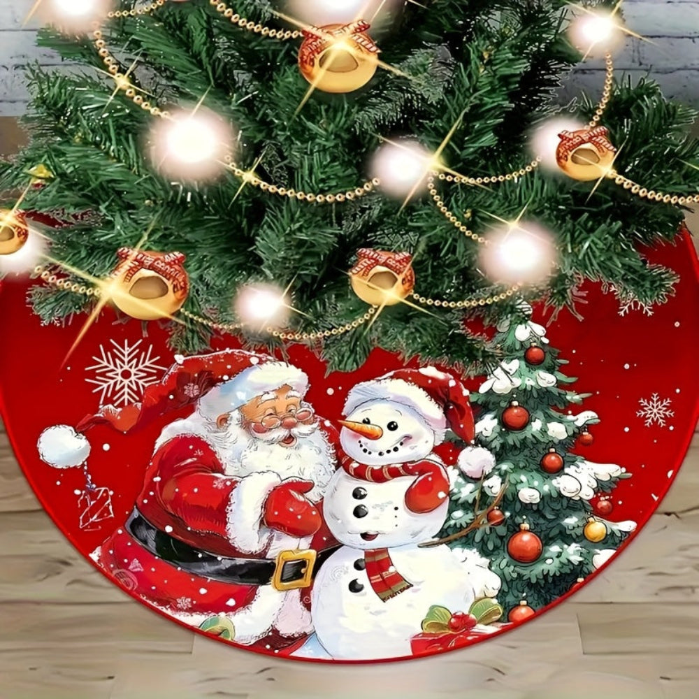 Copertura Albero di Natale Rotonda in Poliestere con Motivo di Babbo Natale – Decorazione Natalizia