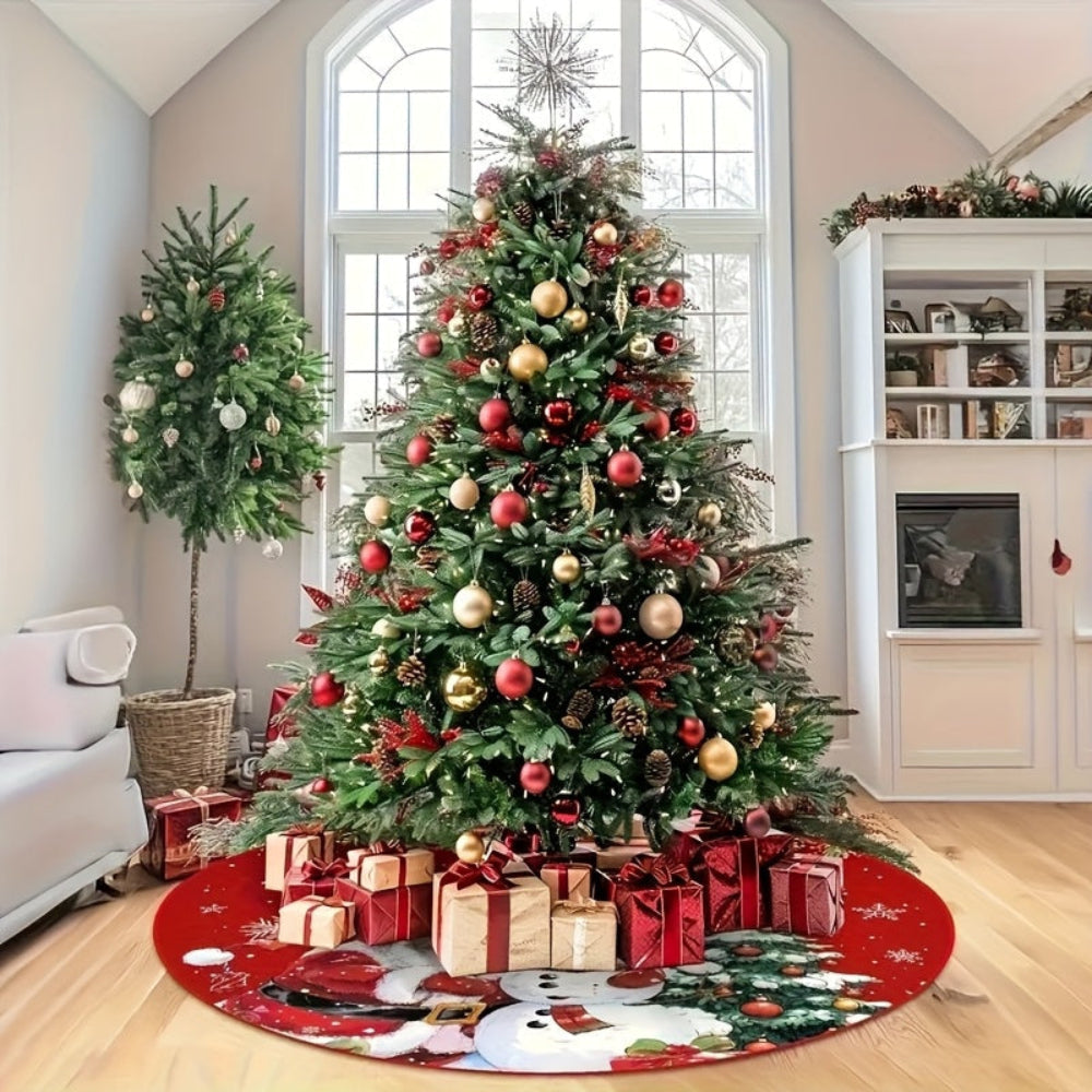 Copertura Albero di Natale Rotonda in Poliestere con Motivo di Babbo Natale – Decorazione Natalizia