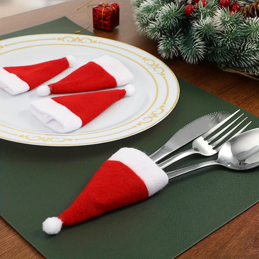 Decorazione da tavola natalizia – Set di copribestek a forma di mini cappelli di Natale
