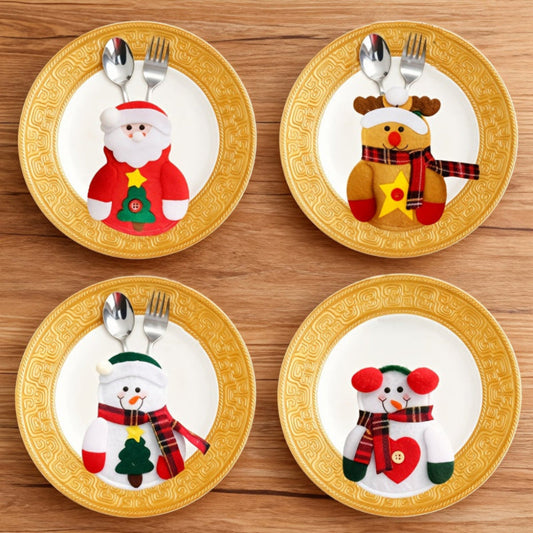 Decorazione da tavola natalizia – Portaposate in tessuto con figure natalizie (set da 12)