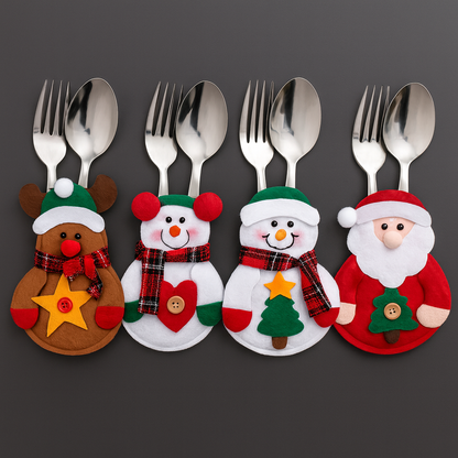 Decorazione da tavola natalizia – Portaposate in tessuto con figure natalizie (set da 12)