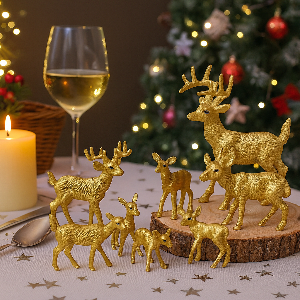 Decorazione da Tavola Natalizia Set di Figure in PVC Babbo Natale e Renna