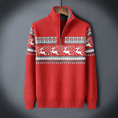 Maglione natalizio da uomo in maglia calda con cerniera
