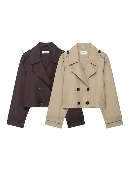 Trench corto da donna doppiopetto con tasche – Giacca elegante per l’autunno e l’inverno