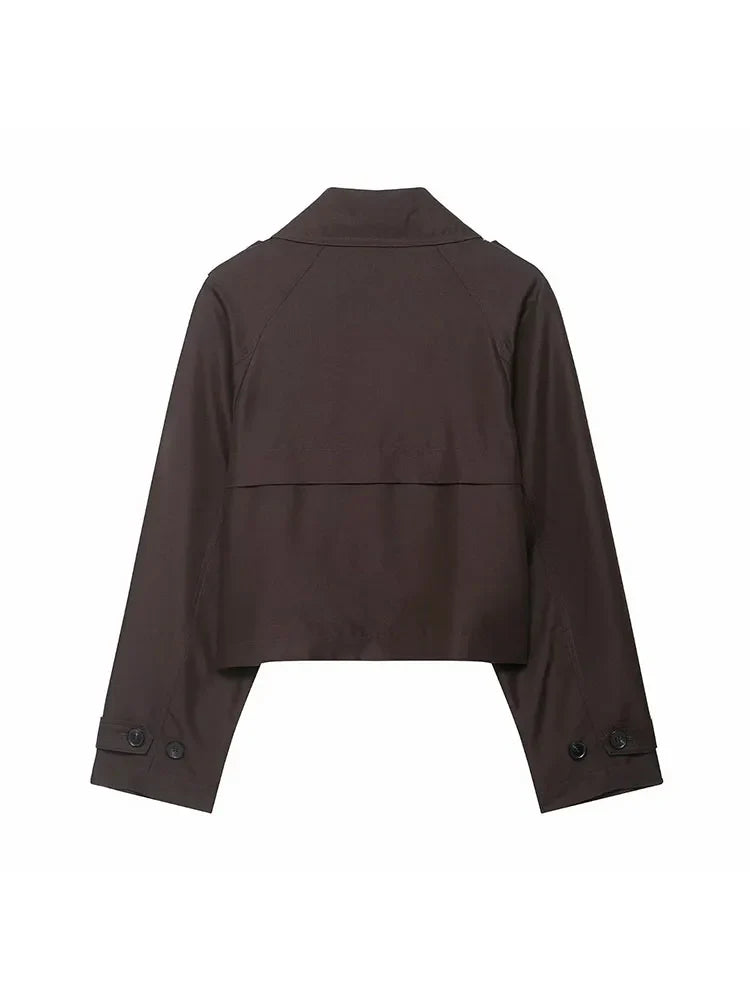 Trench corto da donna doppiopetto con tasche – Giacca elegante per l’autunno e l’inverno