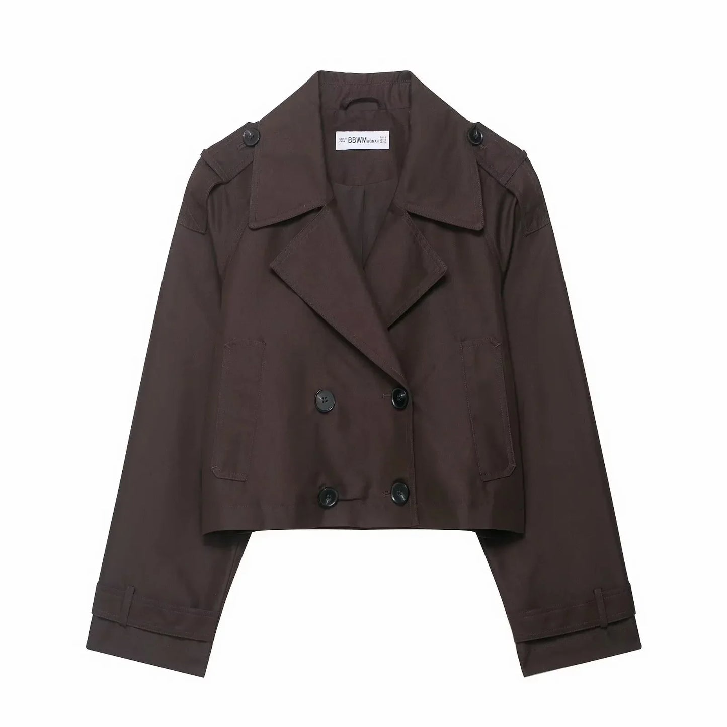 Trench corto da donna doppiopetto con tasche – Giacca elegante per l’autunno e l’inverno