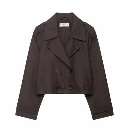 Trench corto da donna doppiopetto con tasche – Giacca elegante per l’autunno e l’inverno