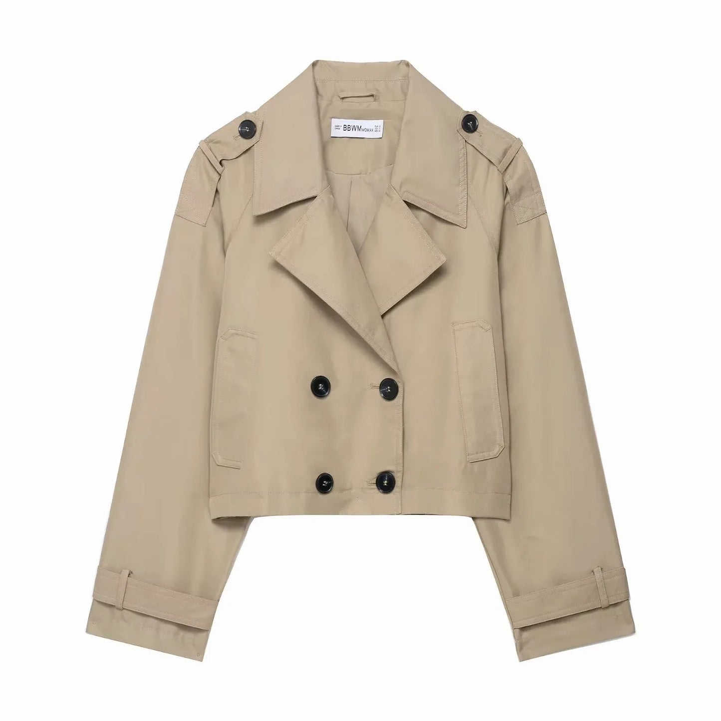 Trench corto da donna doppiopetto con tasche – Giacca elegante per l’autunno e l’inverno