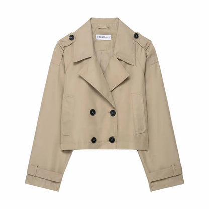 Trench corto da donna doppiopetto con tasche – Giacca elegante per l’autunno e l’inverno