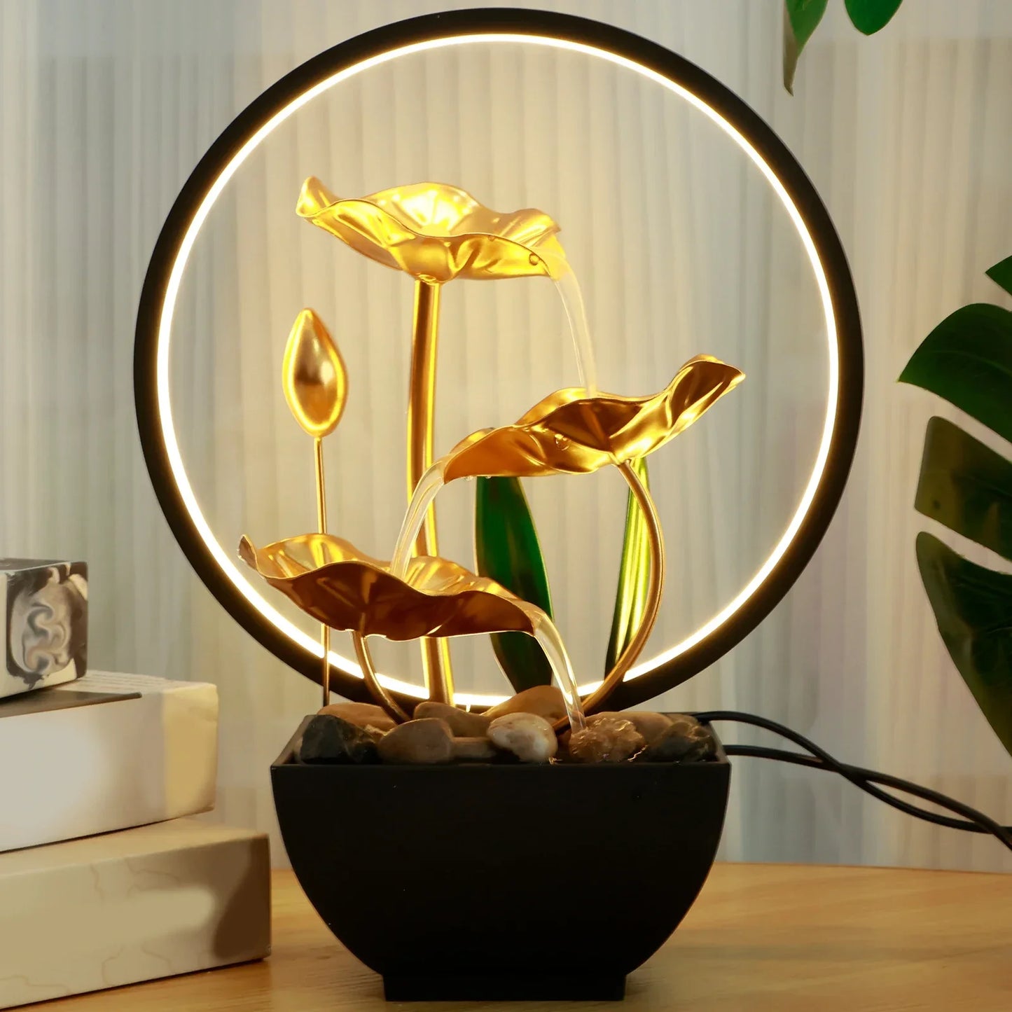 FLOWVITA – Fontana da tavolo USB con LED e pietre naturali per momenti di relax