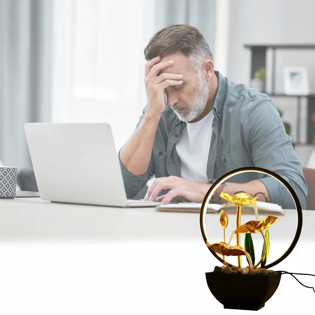 FLOWVITA – Fontana da tavolo USB con LED e pietre naturali per momenti di relax