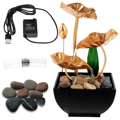 FLOWVITA – Fontana da tavolo USB con LED e pietre naturali per momenti di relax