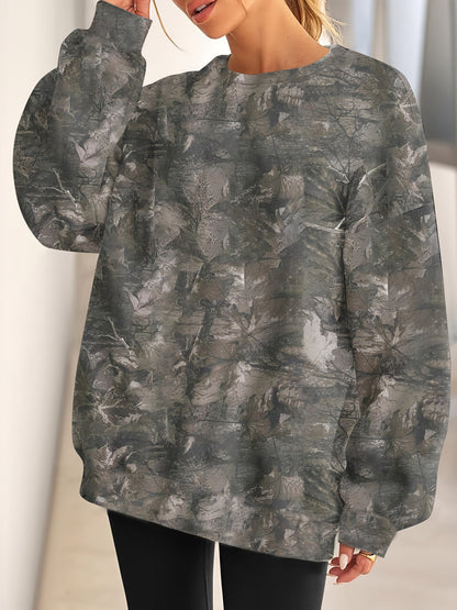 UrbanLeaf™ Felpa Oversize Camouflage da Donna – Sweatshirt Loose a Maniche Lunghe con Polsini a Coste