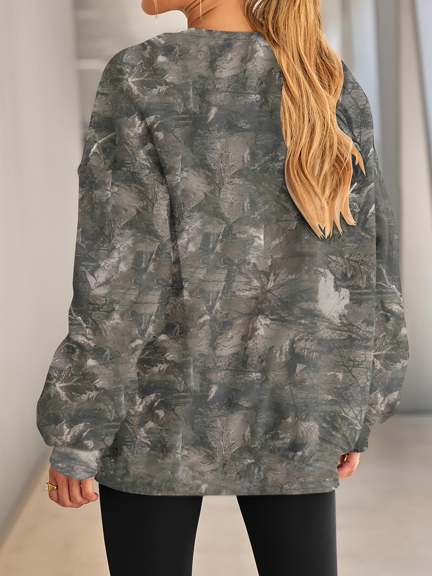 UrbanLeaf™ Felpa Oversize Camouflage da Donna – Sweatshirt Loose a Maniche Lunghe con Polsini a Coste