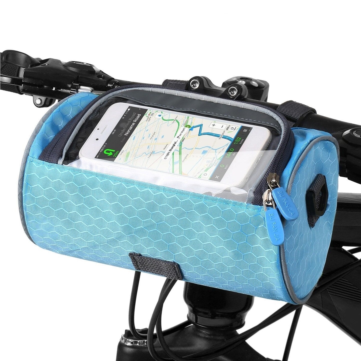 Borsa da manubrio pratica per bicicletta con porta-smartphone e materiale resistente all'acqua