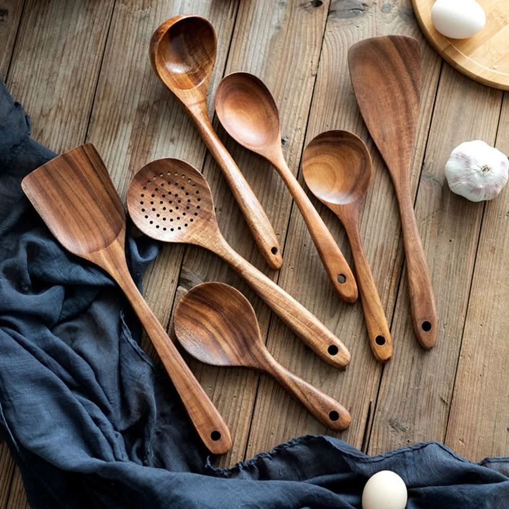 Set di utensili da cucina in legno di teak - Utensili da cucina eleganti per gadget da cucina moderni