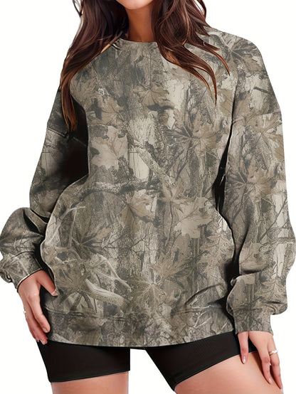 UrbanLeaf™ Felpa Oversize Camouflage da Donna – Sweatshirt Loose a Maniche Lunghe con Polsini a Coste