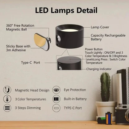 Lampada da parete ricaricabile con rotazione a 360°