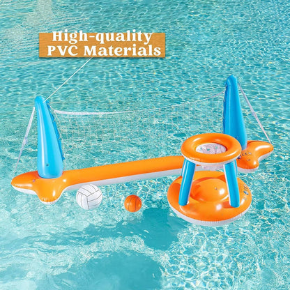 Rete gonfiabile da pallavolo per piscina, giochi da piscina per bambini e adulti, inclusi canestri da basket