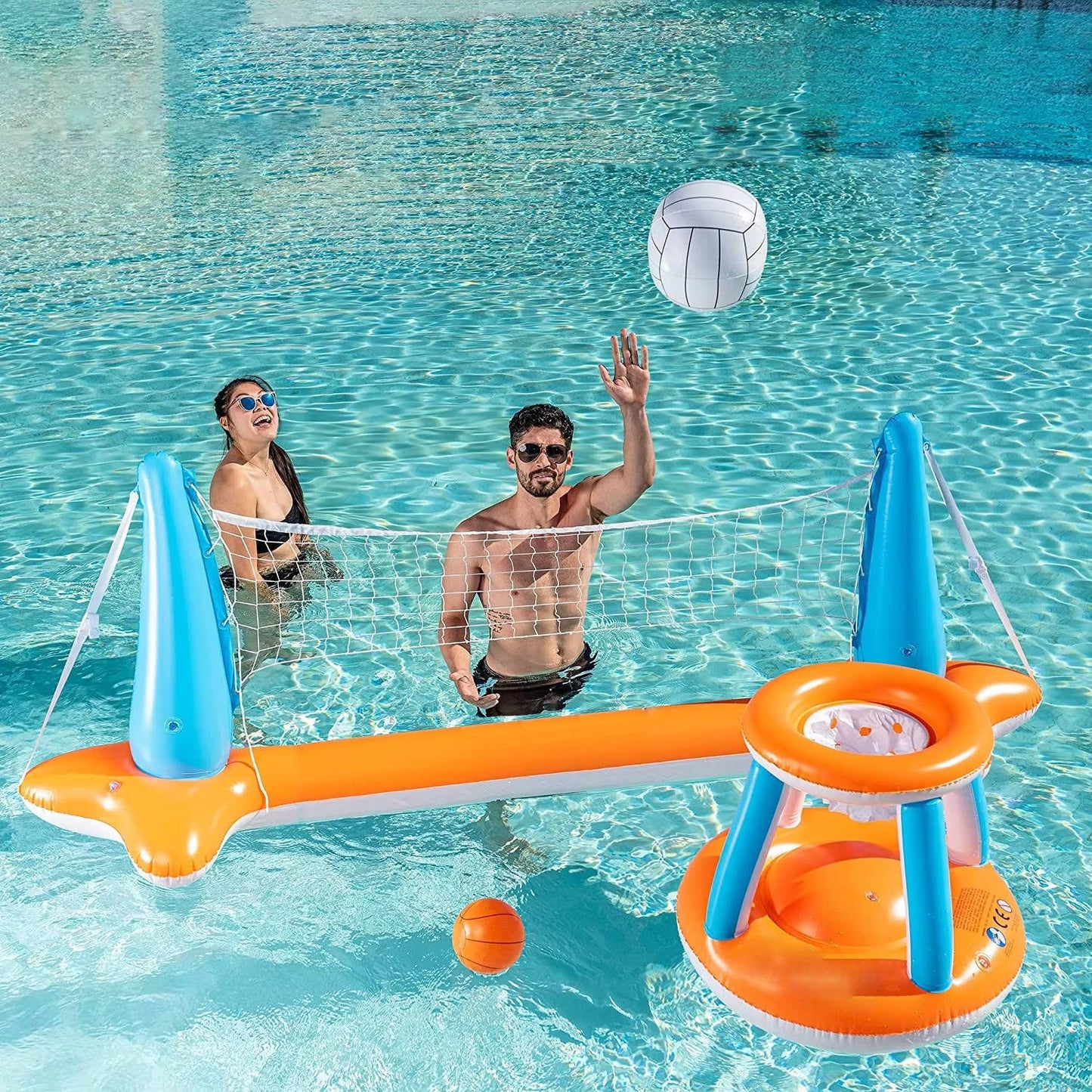 Rete gonfiabile da pallavolo per piscina, giochi da piscina per bambini e adulti, inclusi canestri da basket