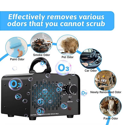 Generatore di ozono ad alta capacità con eliminatore di odori da 70.000 mg, rimozione odori fino a 6000 piedi quadrati, ionizzatore e ozonatore per fumo, auto, cantina e stanza per animali domestici