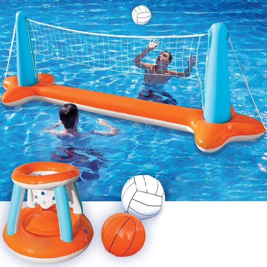 Rete gonfiabile da pallavolo per piscina, giochi da piscina per bambini e adulti, inclusi canestri da basket