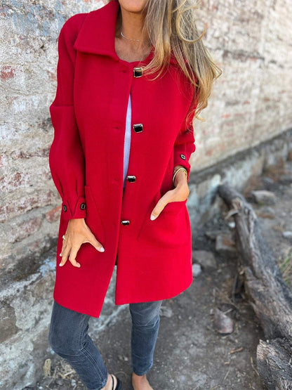 Cappotto Lungo Donna| Rosso Classico con Collo e Tasche